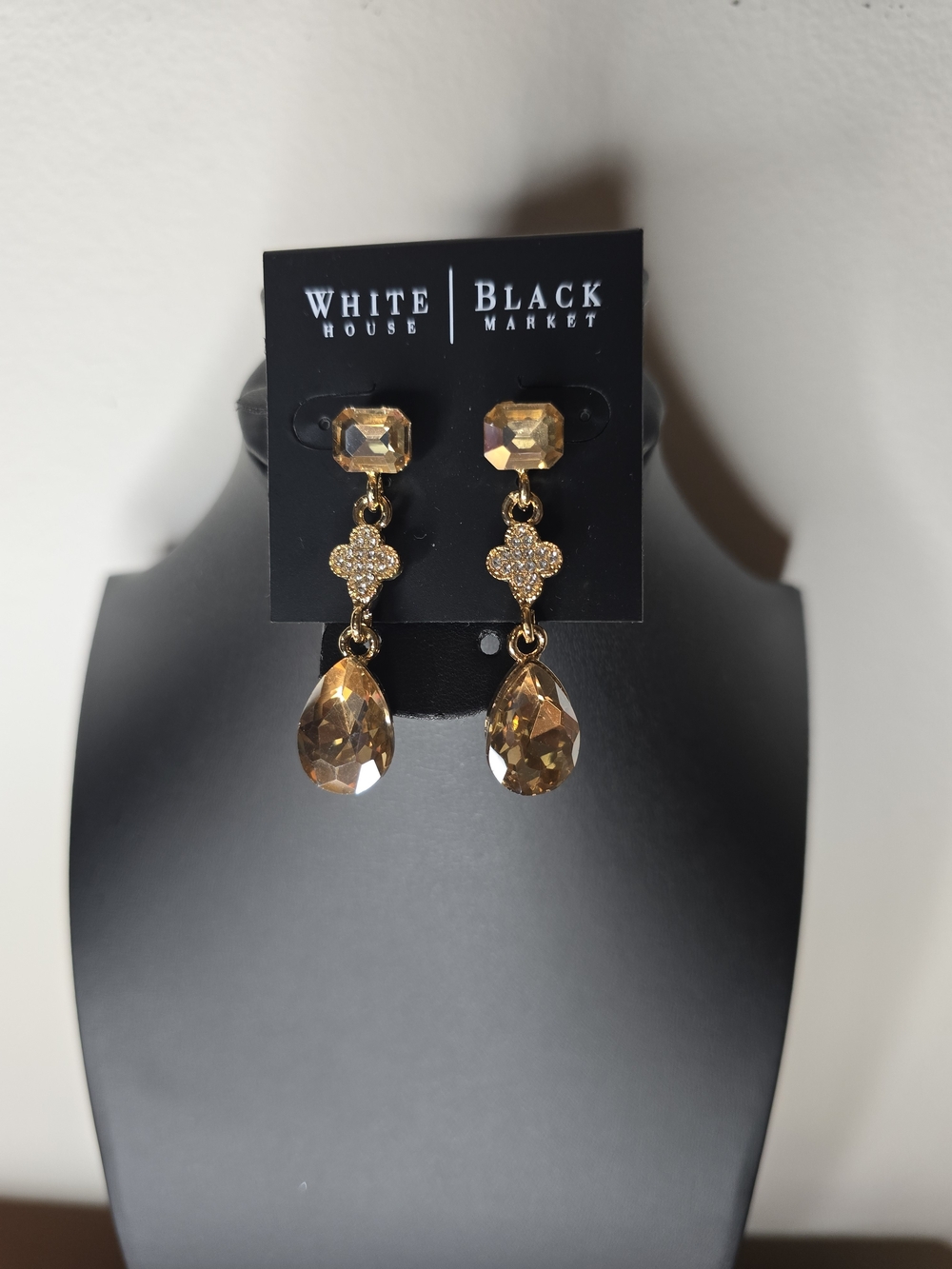 White House Black Market Gold Crystal Teardrop Dangle Earrings